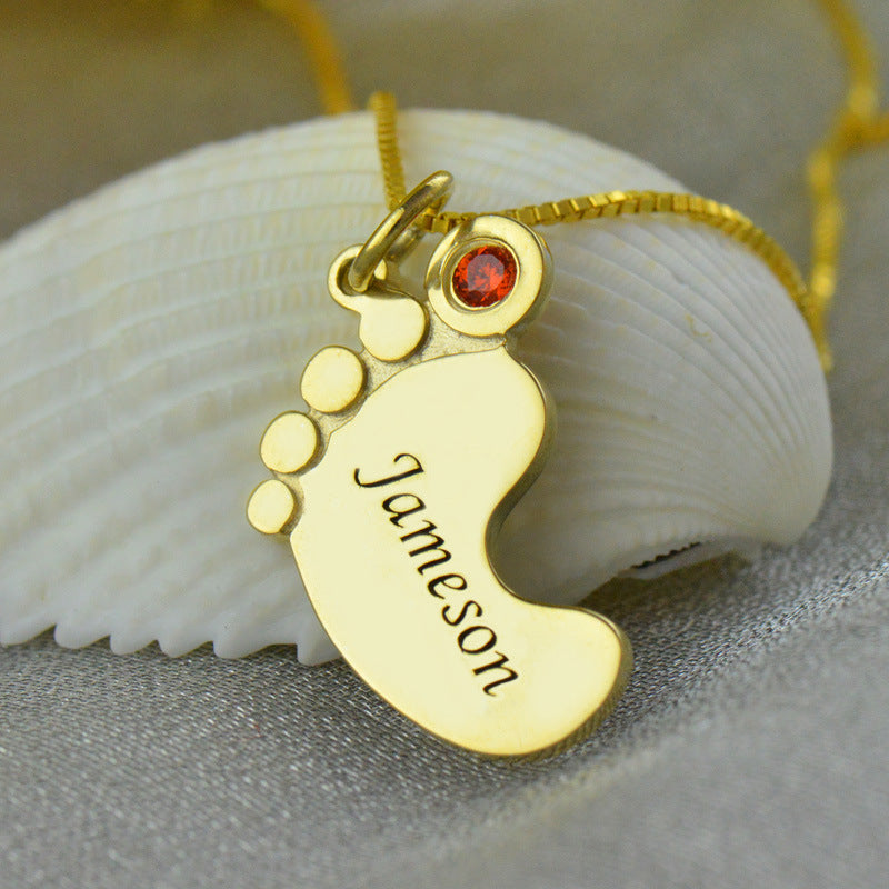 Personalized Name Necklace For Mother Custom Stainless Steel Baby Feet - Dazpy