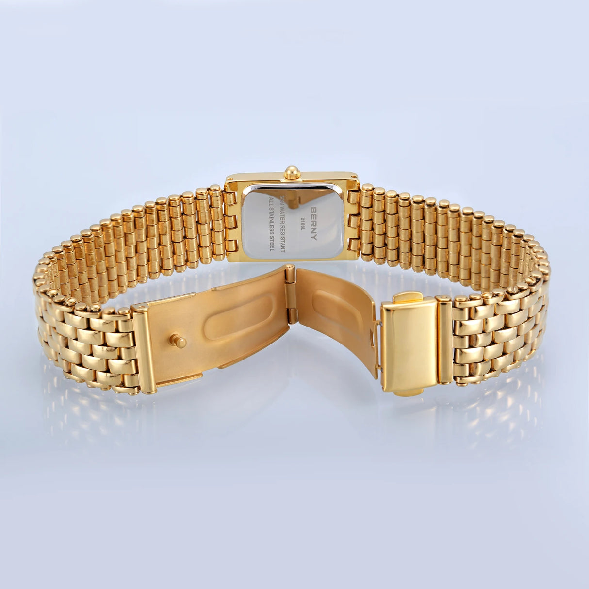 Reloj de cuarzo cuadrado dorado para mujer