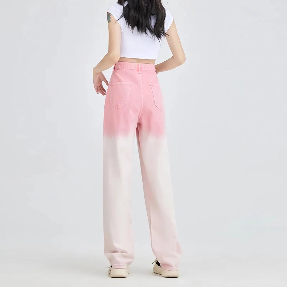 Stylische Jeans mit weitem Bein und Farbverlauf in Pink für Damen