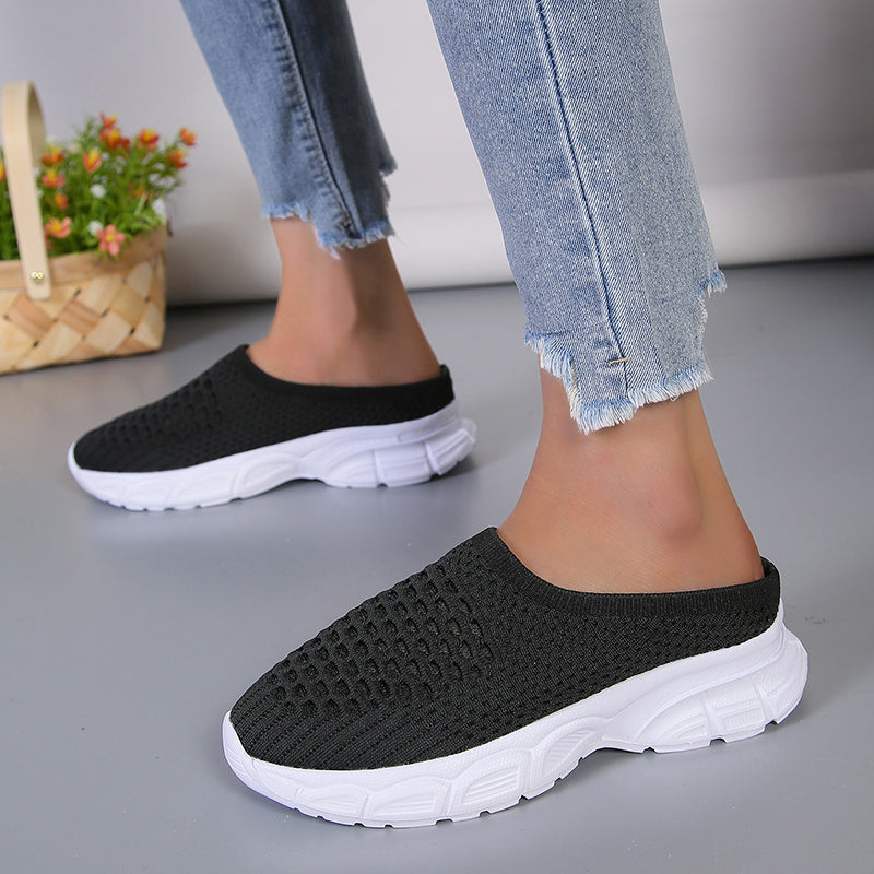 Damen Slip-On-Hausschuhe aus Mesh mit Plateau