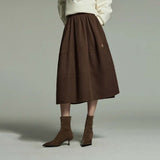 Mid-Length A-Line Pleated Skirt with Pockets