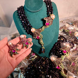 Vintage Purple Crystal Flowers And Leaves Heavy Industry Necklace - Dazpy