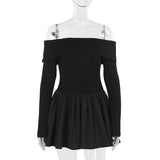 Off-Shoulder A-Linie Kleid Damen Mode Rückenfrei