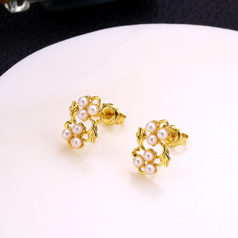 Women's Leaf Flower Pearl Earrings - Dazpy