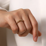 Dainty Twisted Pearl 18K Gold Plated Stainless Steel Stacking Ring