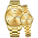 Gold Quartz Diamond Waterproof Luminous Pair Watch - Dazpy