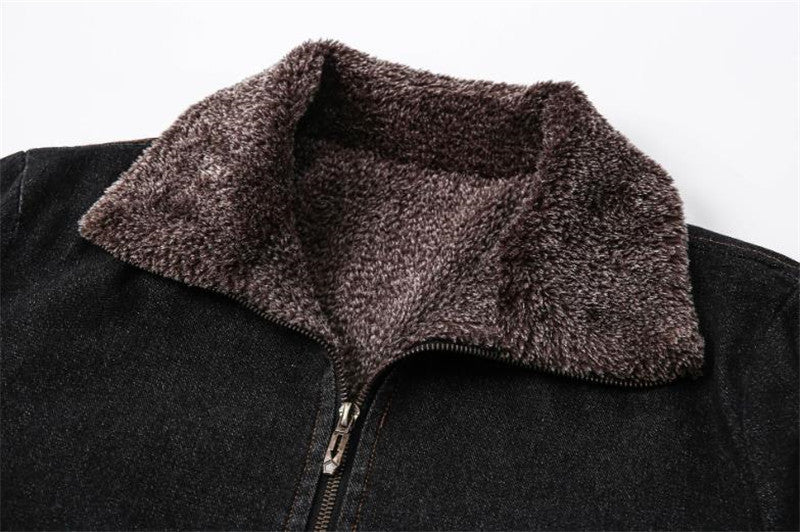 Chaqueta vaquera de talla grande con solapa suelta y gruesa de terciopelo de invierno para hombre