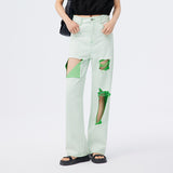 Sommerliche Bright Line Jeans mit weitem Bein für Damen