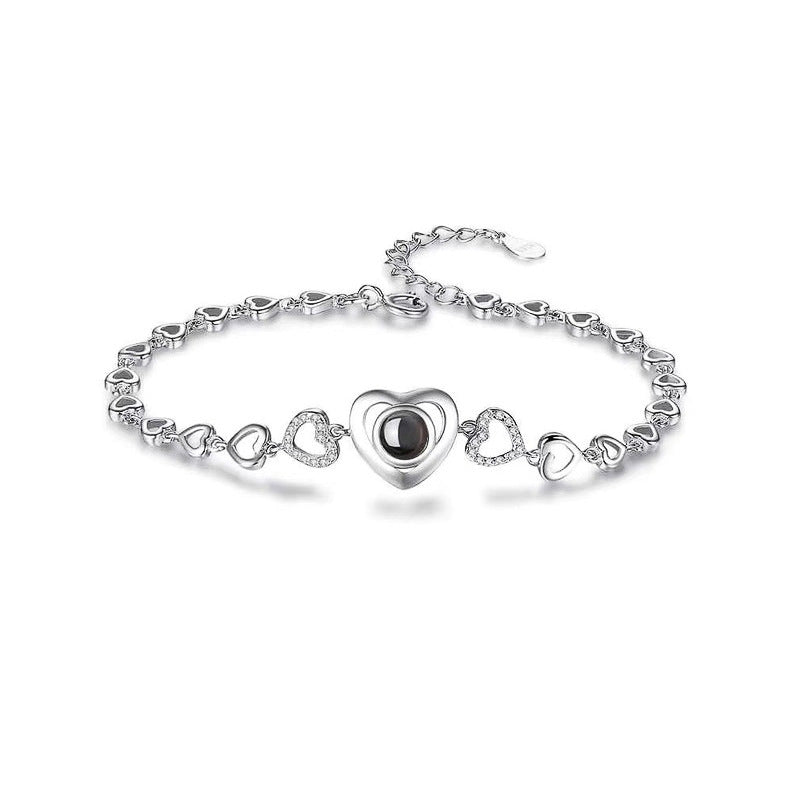 Women's Hollow Heart Projection Sterling Silver Bracelet - Dazpy