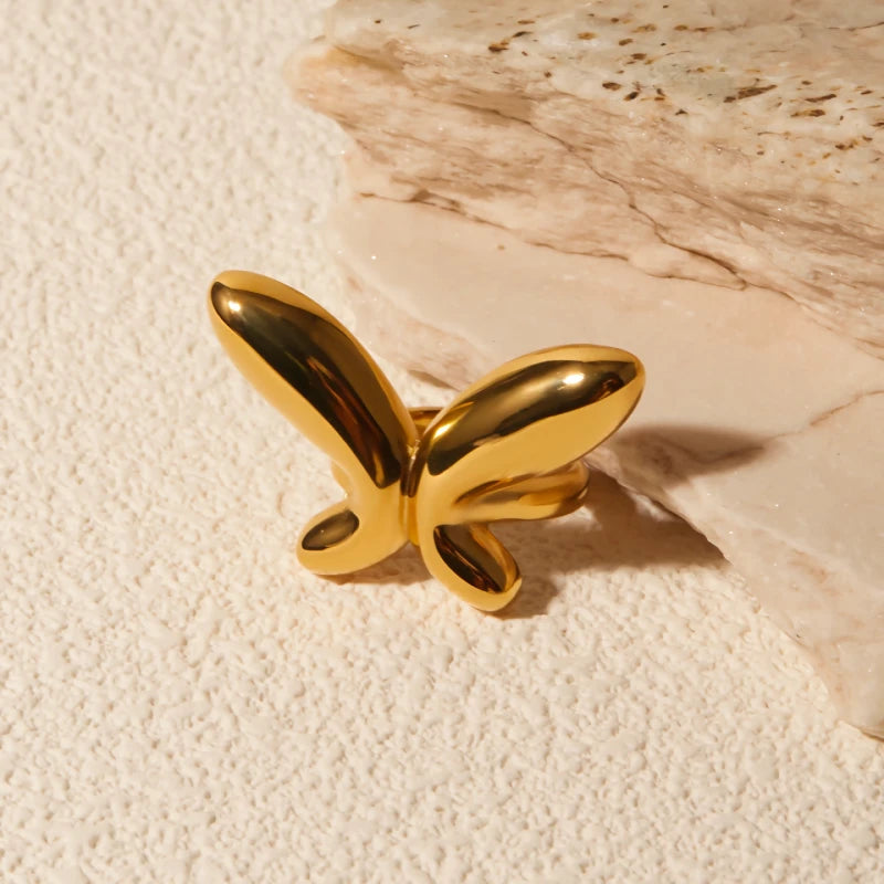 Anillo de mariposa de acero inoxidable chapado en oro de 18 quilates: pendientes gruesos elegantes para ocasiones especiales