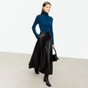 Elegante falda midi de cuero de corte A hasta los tobillos de otoño para mujer