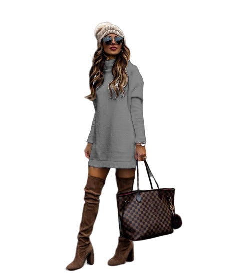 Women's New Round Neck Long Sleeve Knitted Sweater Dress