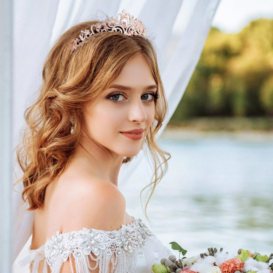 Tiara de perlas y diamantes de imitación hecha a mano para bodas, cumpleaños y fiestas