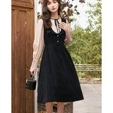 Elegant French Vintage A-Line Strap Dress for Autumn