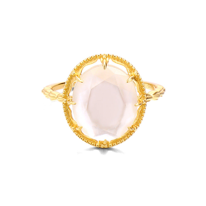 White Lip Shell Crystal Double Layer Stone Ring - Dazpy