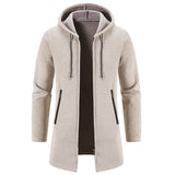 Autumn And Winter Fleece-lined Thickening Trendy Solid Color Men's Cardigan Mid-length Hooded Jacket