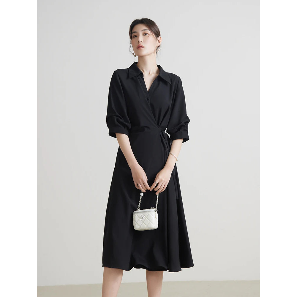 Elegant Women's Drape Dress with Turn-down Collar – Nyzzle