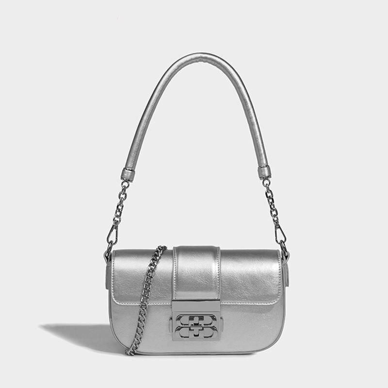 Elegante silberne Schulter- und Crossbody-Tasche für Damen