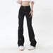 Slim Black Flare Pants: American Style Solid Color Chic Buttons Women's Jeans