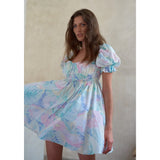 Enchanted Floral Tie-Dye Mini Dress with Backless Bow-Tie Detail