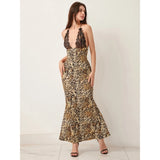 Chic Leopard Print Lace Maxi Dress