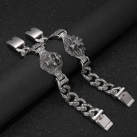 Vintage Distressed Skull Floral Men's Titanium Steel Bracelet - Dazpy