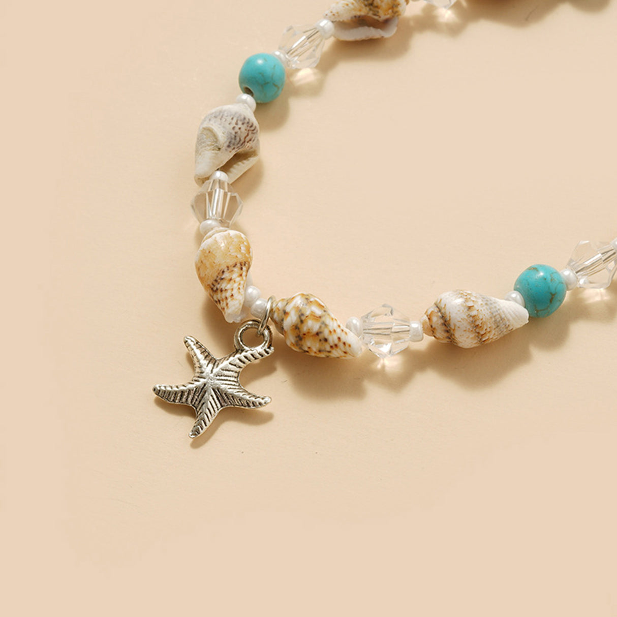 Charming Starfish and Green Stone Beaded Anklet for Women