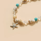 Charming Starfish and Green Stone Beaded Anklet for Women