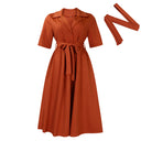 Women's Belted Lapel-Collar A-Line Dress