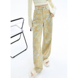 Women's Yellow Wide Leg Cargo Jeans