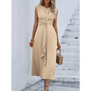 Women's Button-Detail Tie-Waist Midi Dress