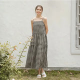 Vintage Plaid Cotton Linen Summer Dress