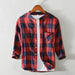 Casual 34 Sleeve Plaid Shirt Coat Male