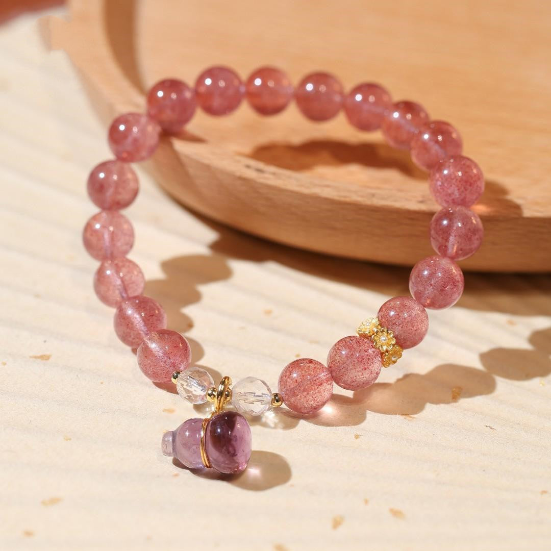 Single Circle Quartz Jade Strawberry Crystal String - Dazpy