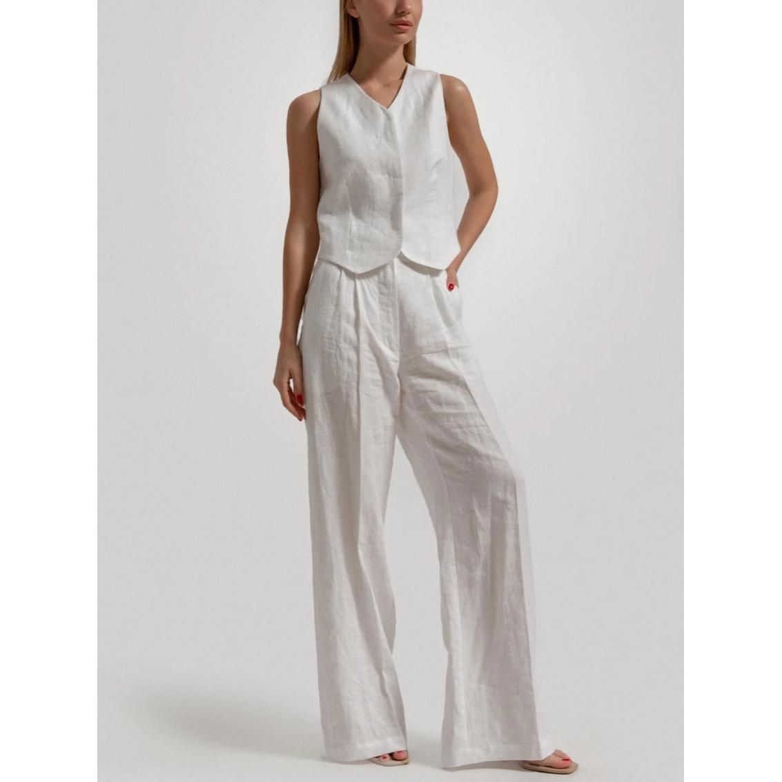 Conjunto elegante de chaleco y pantalones de verano de lino y algodón para mujer