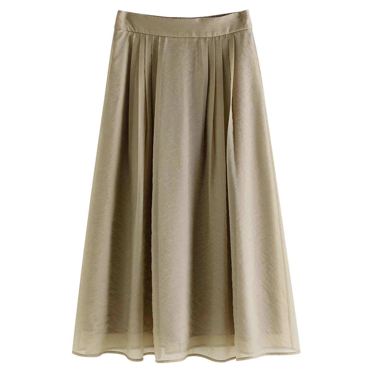 Elegant High-Waist A-Line Mid-Calf Skirt for Women