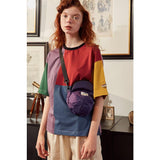 Color Block Cotton Tee with Embroidered Cuffs