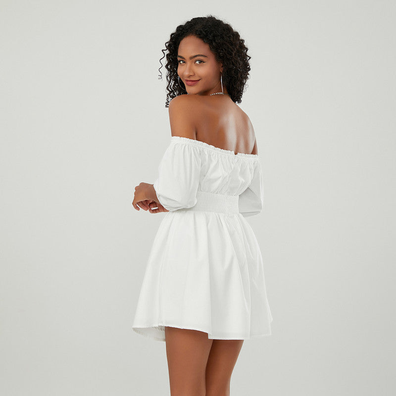 Summer Chic Off-Shoulder Mini A-Line Dress with Puff Sleeves