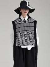 Black Irregular Pattern Knitting Vintage Vest