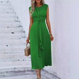 Solid Color Waist Tight Tied Dress Women