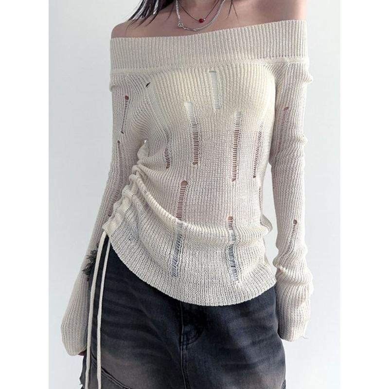 Schmaler Strickpullover mit Hohlsaum für Damen