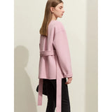 Elegant Full Woolen Coat for Women - V-neck Thermal Jacket with Belt