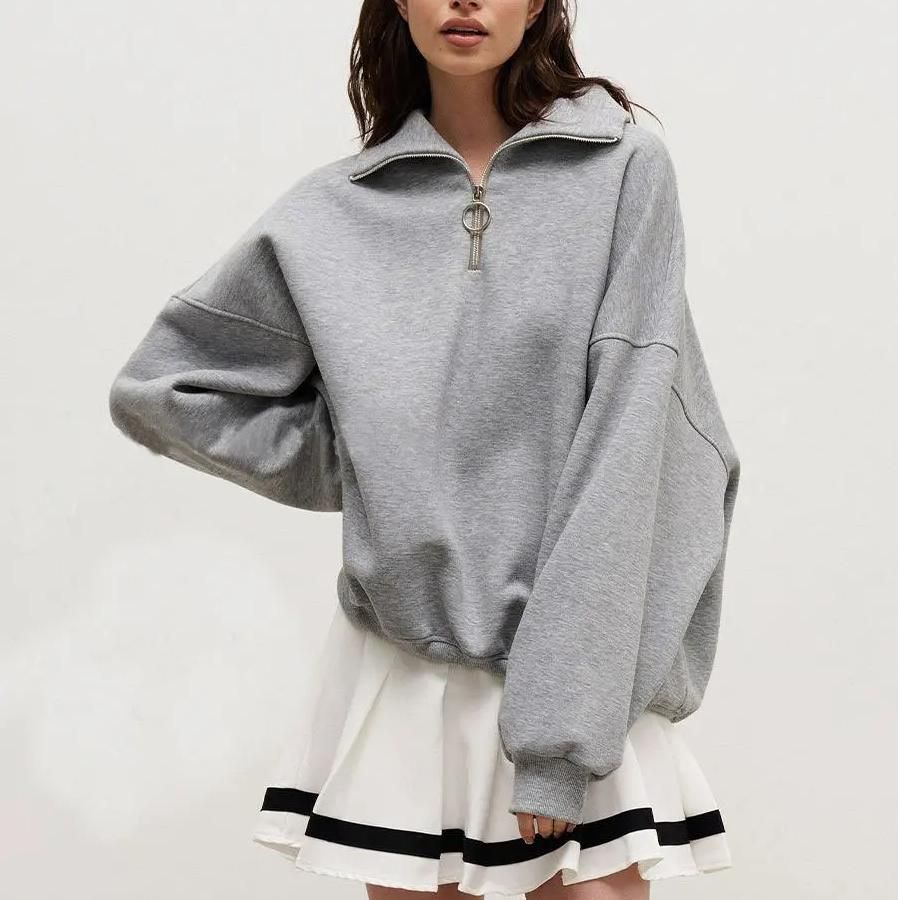 Women's Cotton Blend Oversized Zip-Up Sweatshirt