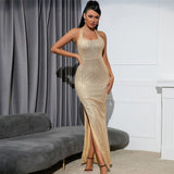 Foreign Trade Women's Clothing Split Sequins Dress Evening Long Dress