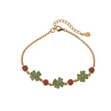 S925 Sterling Silver Gold Plated South Red Hetian Jasper Personalized Fashion Four Leaf Clover Bracelet - Dazpy