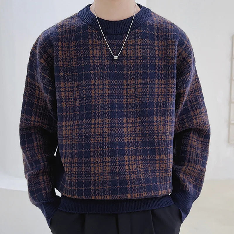 Men's Autumn Knitted Plaid Sweater