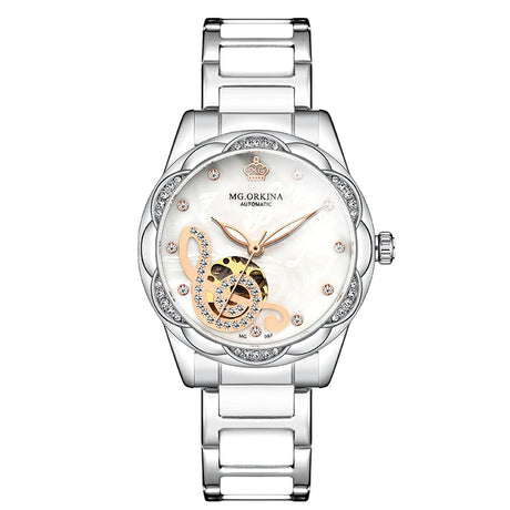 Ouqina Watch Female Automatic Mechanical Watch Ceramic Steel Band - Dazpy