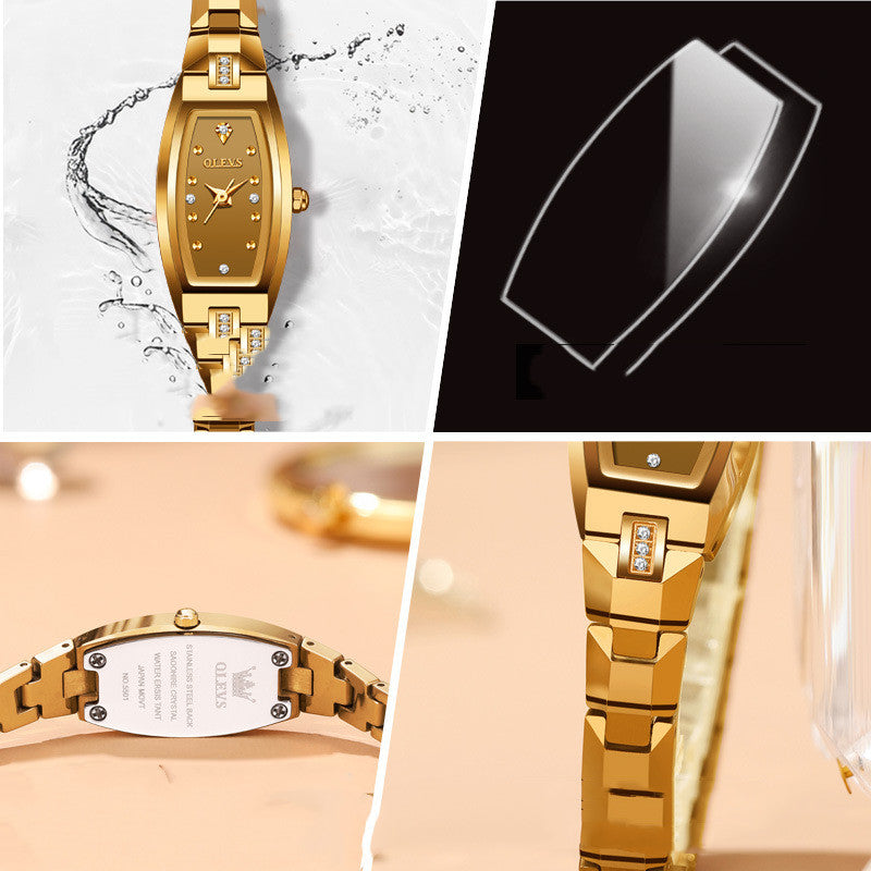 Women's Fashion Diamond Set Tungsten Steel Retro Tonneau Type Quartz Watch - Dazpy