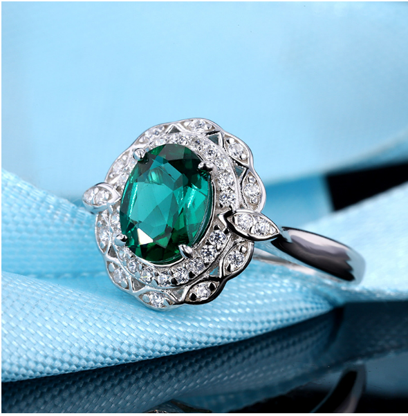 Emerald Ring Women's S925 Silver Opening Adjustable Ring - Dazpy