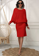 Loose Batwing Long-Sleeve Acrylic Sweater Dress